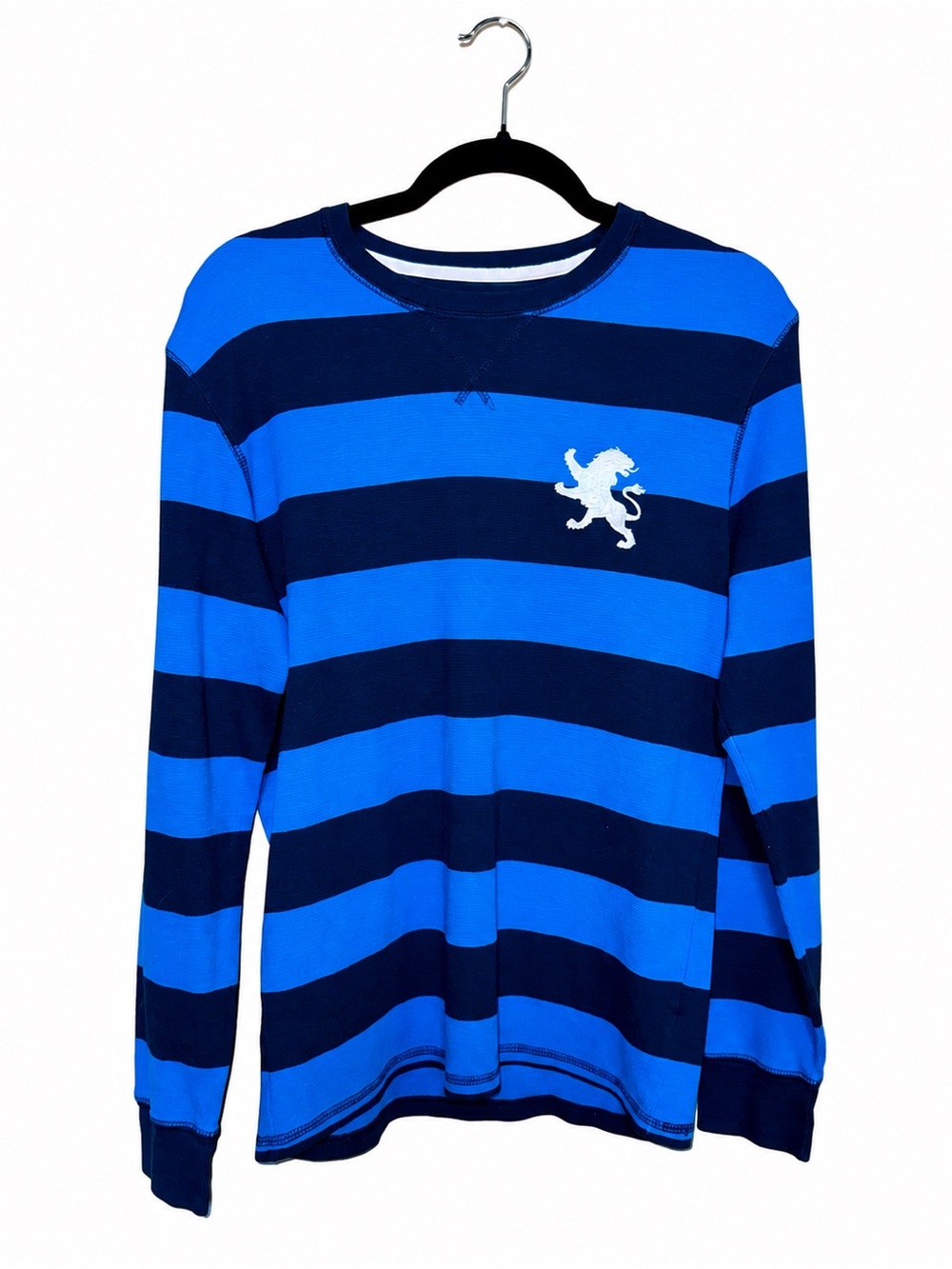 Express Blue & Navy Striped Waffle Crewneck